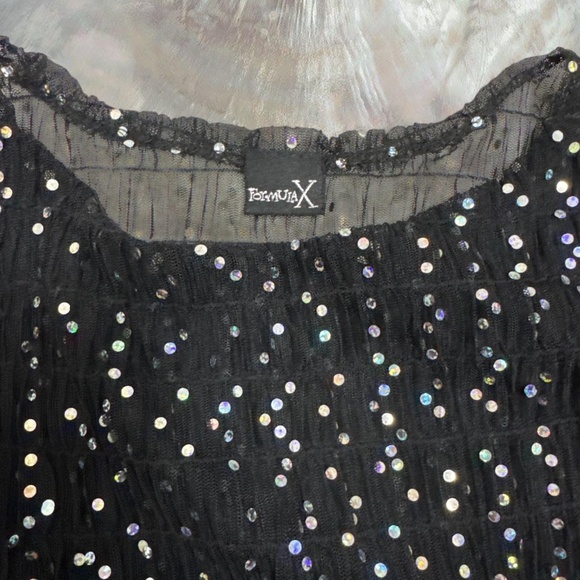 Y2K 90s Formula X Black Sequin Mesh Tank Top — Made in USA — M (Fits S–M)  New - Picture 7 of 7